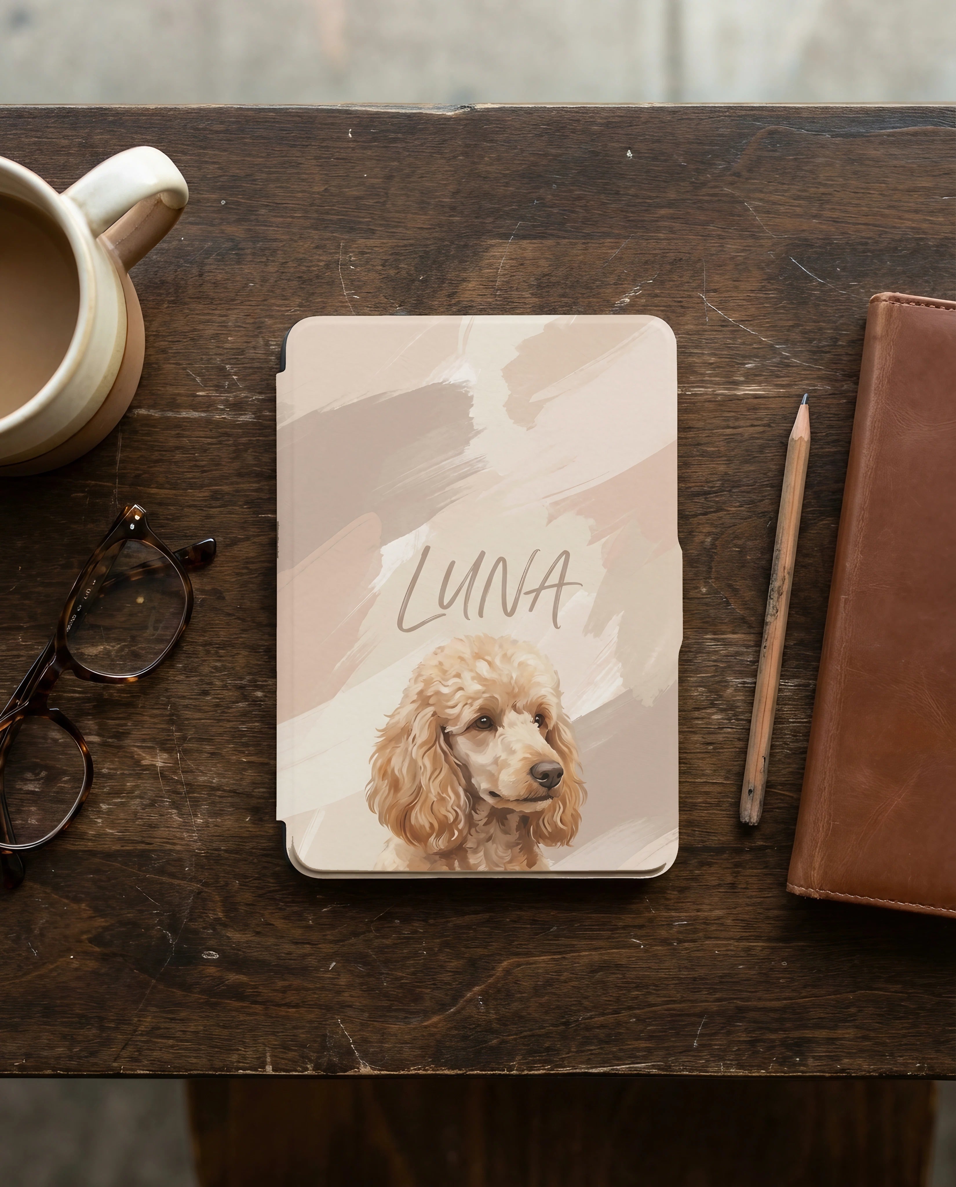 Custom Pet Photo Kindle Paperwhite Case — Blush Watercolor Style