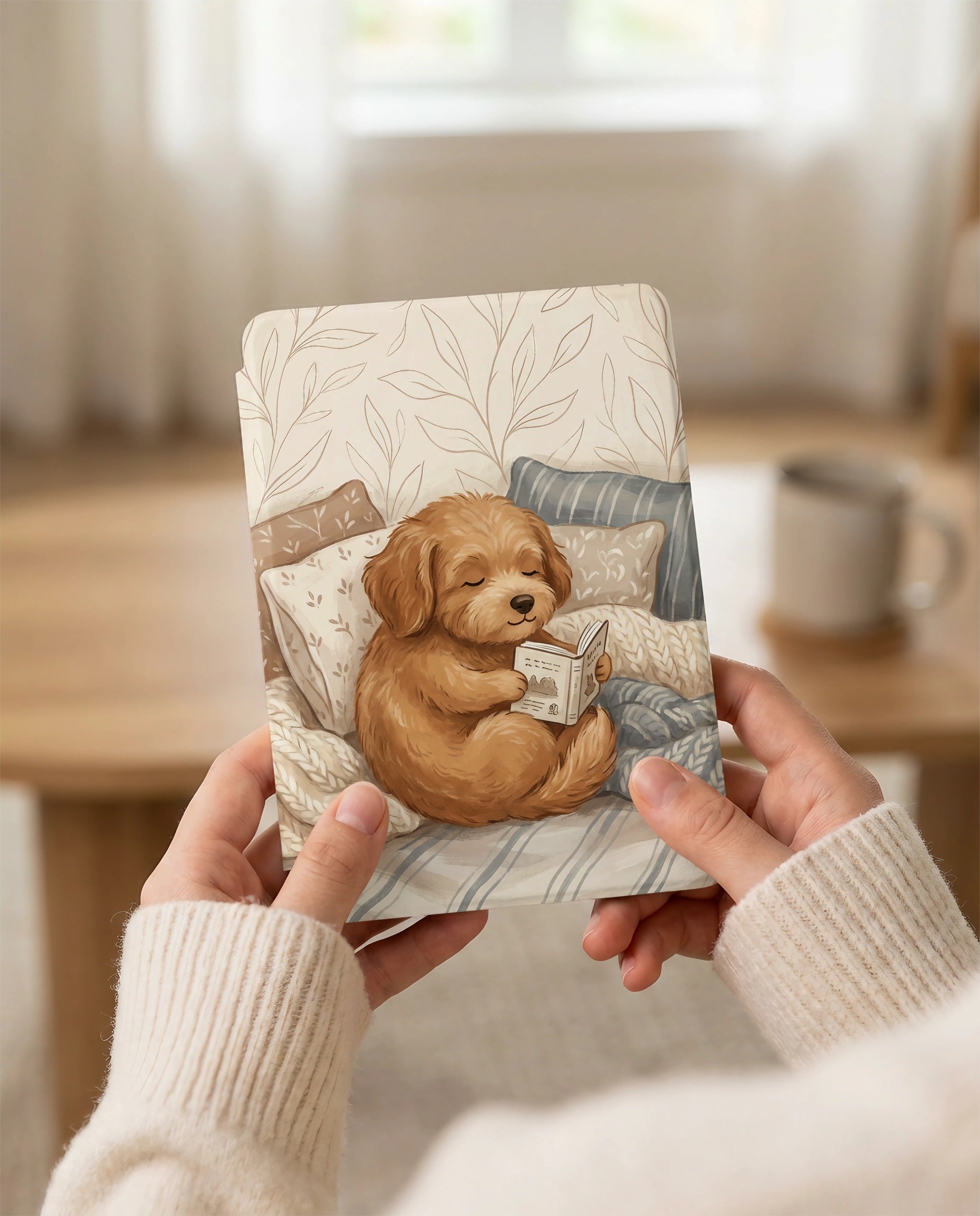 Cute Dog on Cozy Bedding Reading Kindle Paperwhite Case — Gift for Dog Lovers