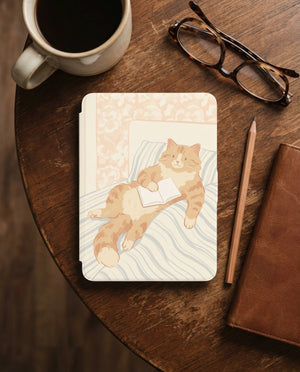 Cute Orange Cat Reading Kindle Case — Gift for Cat Lovers