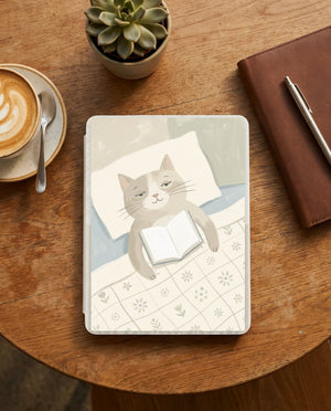 Cozy Cat Reading Kindle Paperwhite Case — Charming Gift for Cat Lovers