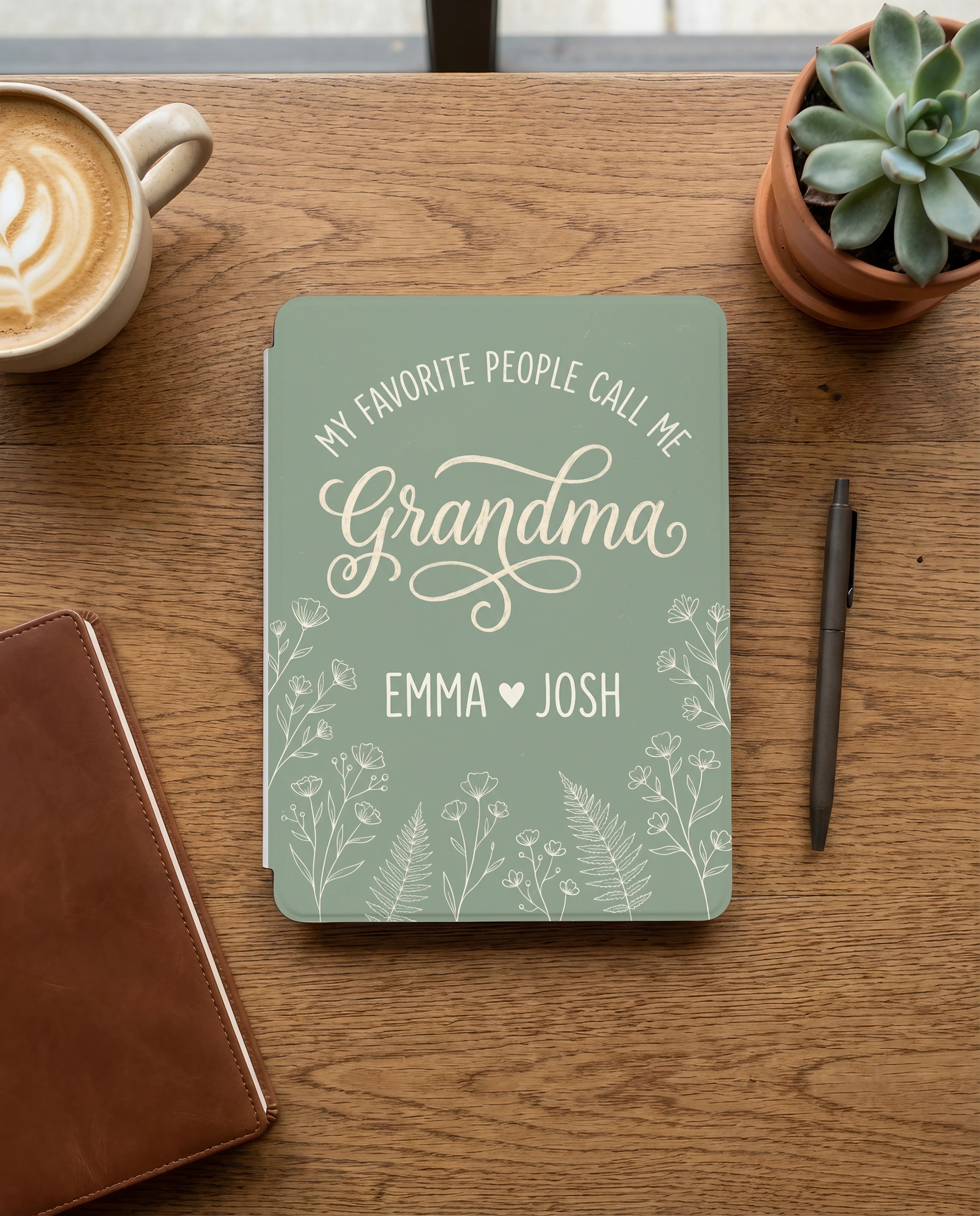 Personalized Grandma Kindle Case — Floral Design with Grandkids Names Gift