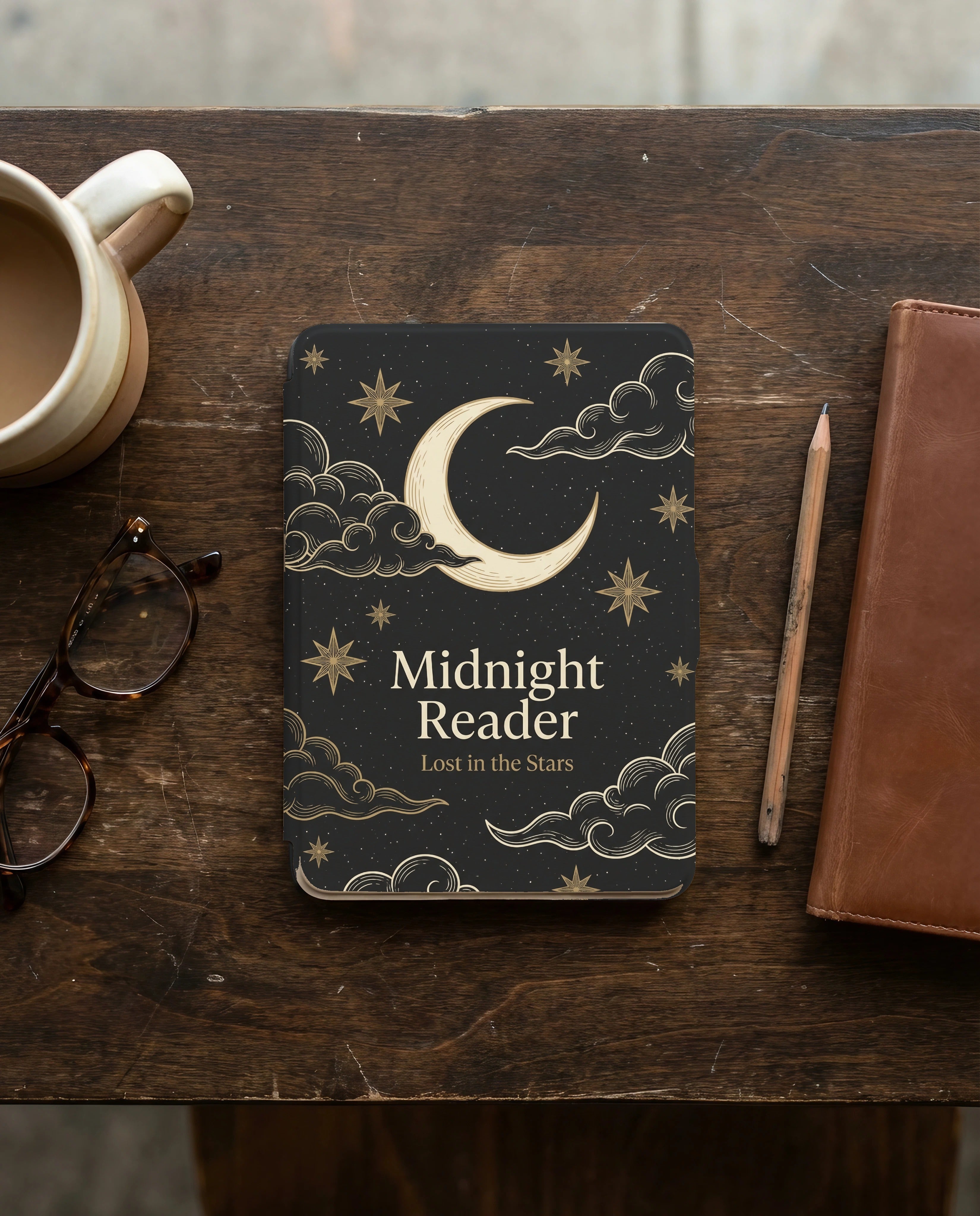 Midnight Reader Kindle Case — Lost in Stars Larger Moon Serene