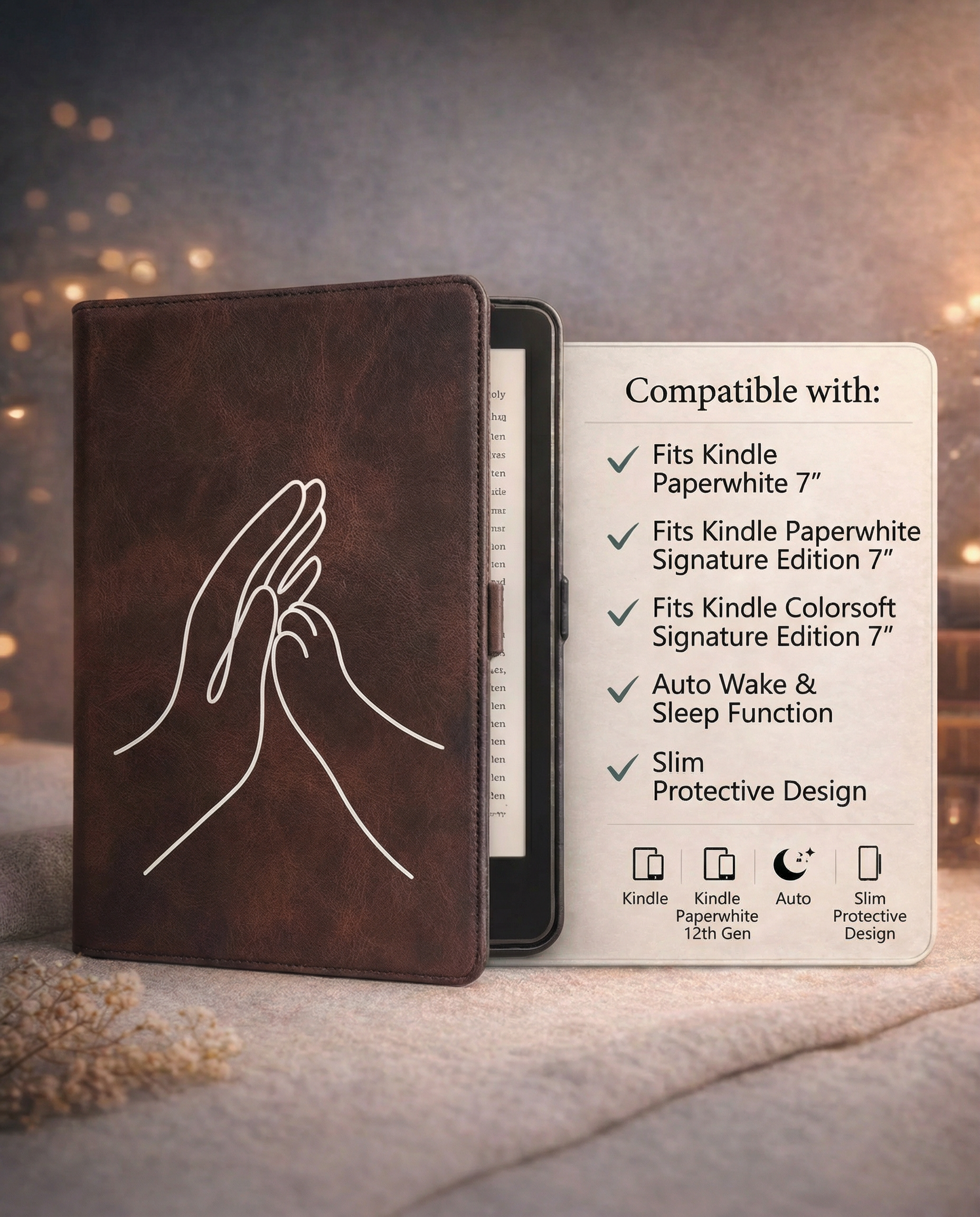 Human Cat Connection Kindle Case — Minimalist Palm to Paw Line Art Gift