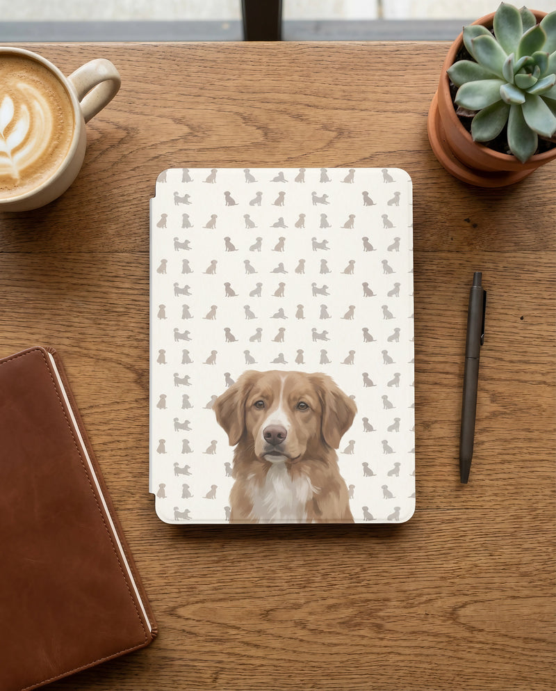 Custom Dog Portrait Kindle Case — Toller with Elegant Silhouette Pattern