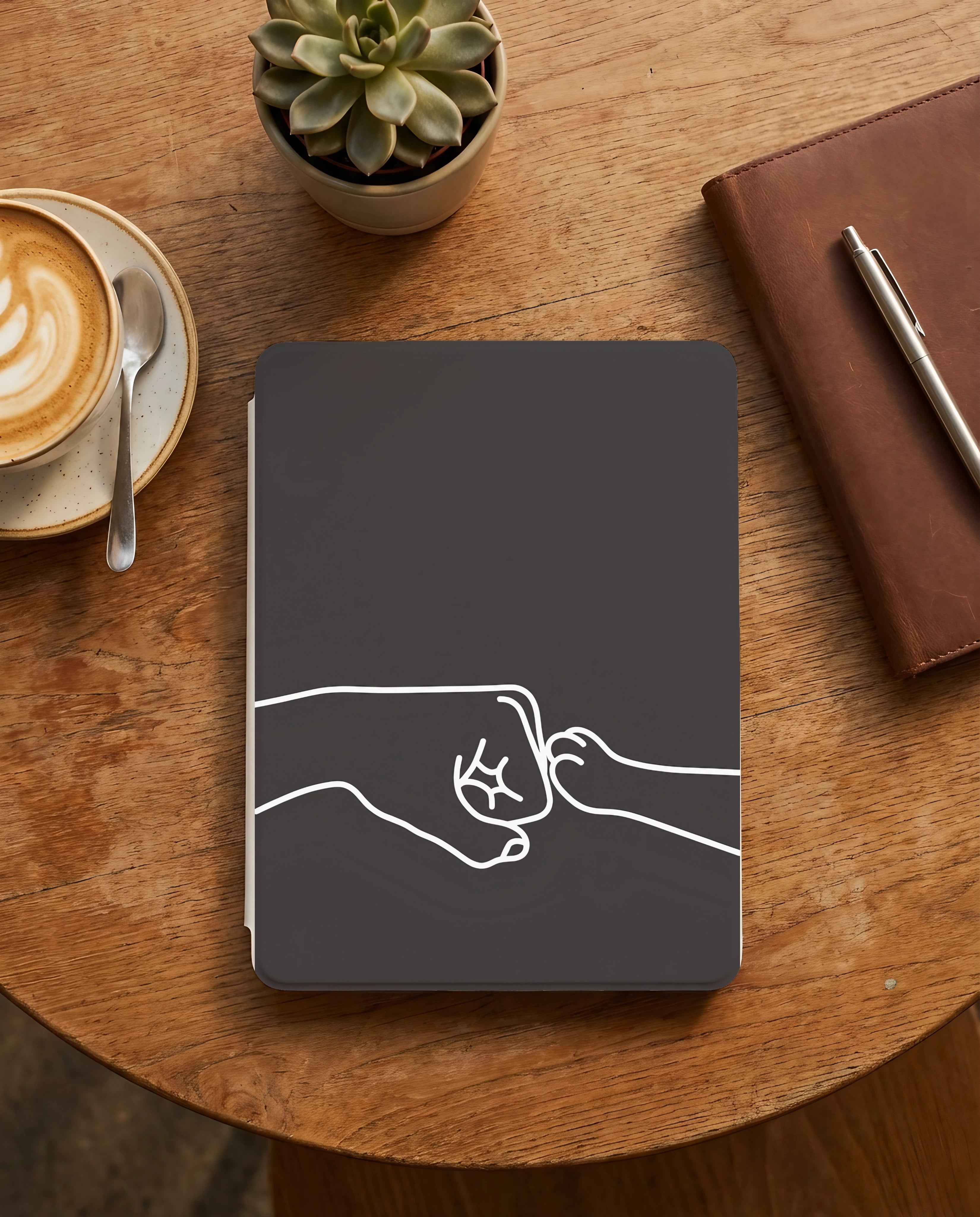 Cat Fist Bump Kindle Case — Minimalist Line Art Friendship Gift