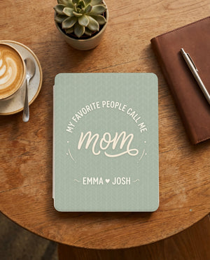 Personalized Mom Kindle Case — Sage Minimal Design with Kids Names Gift