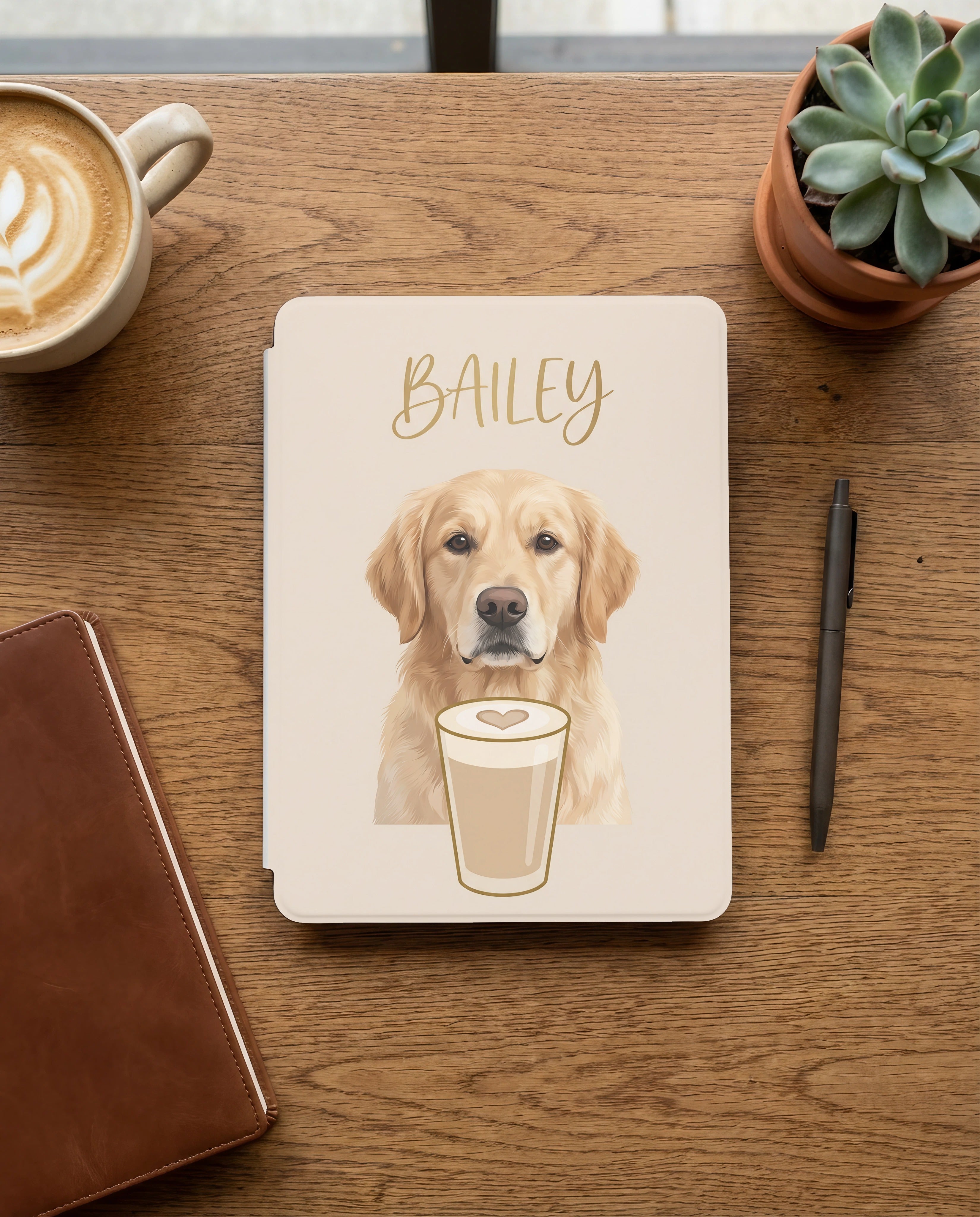 Custom Pet Portrait Kindle Case — Coffee Edition