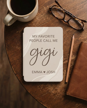 Personalized Gigi Kindle Case — Minimal Beige Design with Grandkids Names Gift
