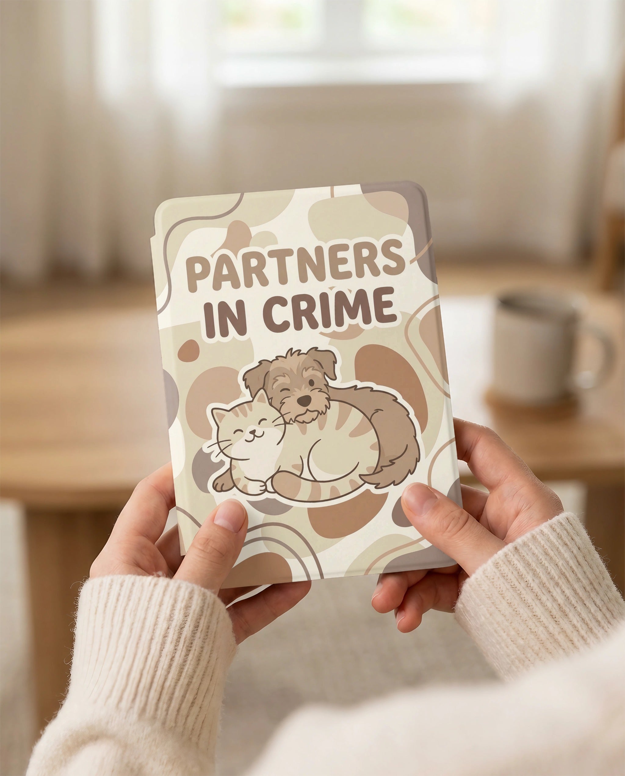 Partners in Crime Custom and Cozy Dog & Cat Portrait Kindle Case