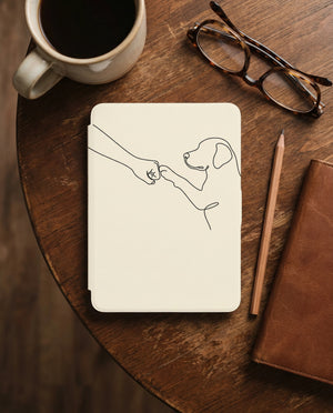 Human Dog Fist Bump Kindle Paperwhite Case — Minimalist Line Art Gift