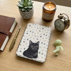 Custom Cat Portrait Kindle Case — Loafing Gray Cat with Yarn Ball Pattern
