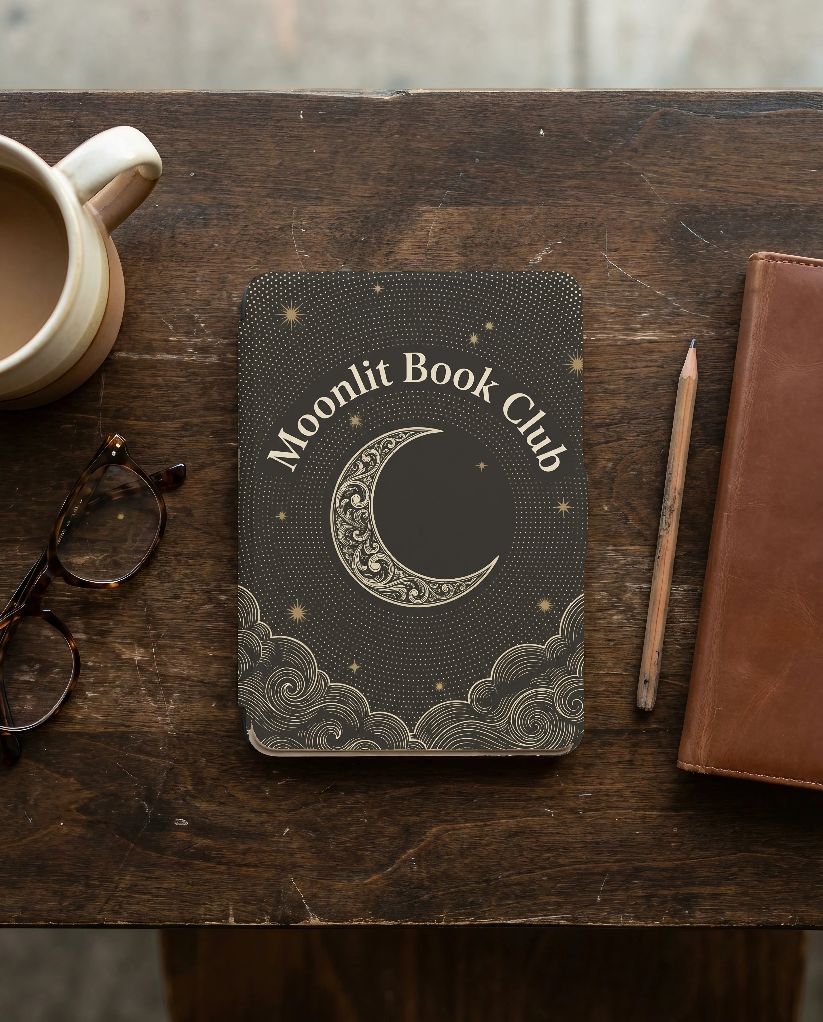 Moonlit Book Club Kindle Case — Ornate Tarot Frame Mystical Design