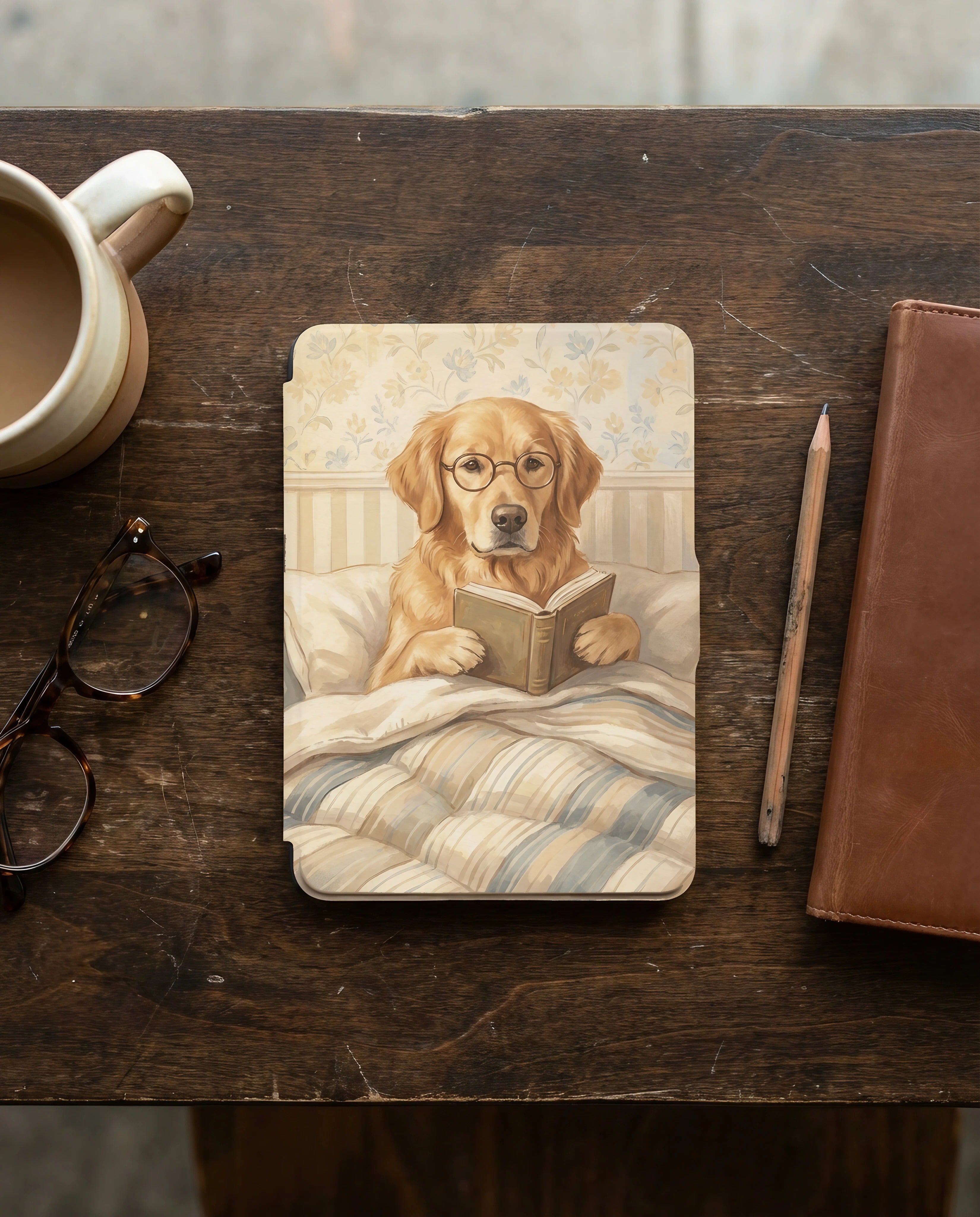 Cute Golden Retriever Reading Kindle Paperwhite Case — Fun Dog Lover Gift