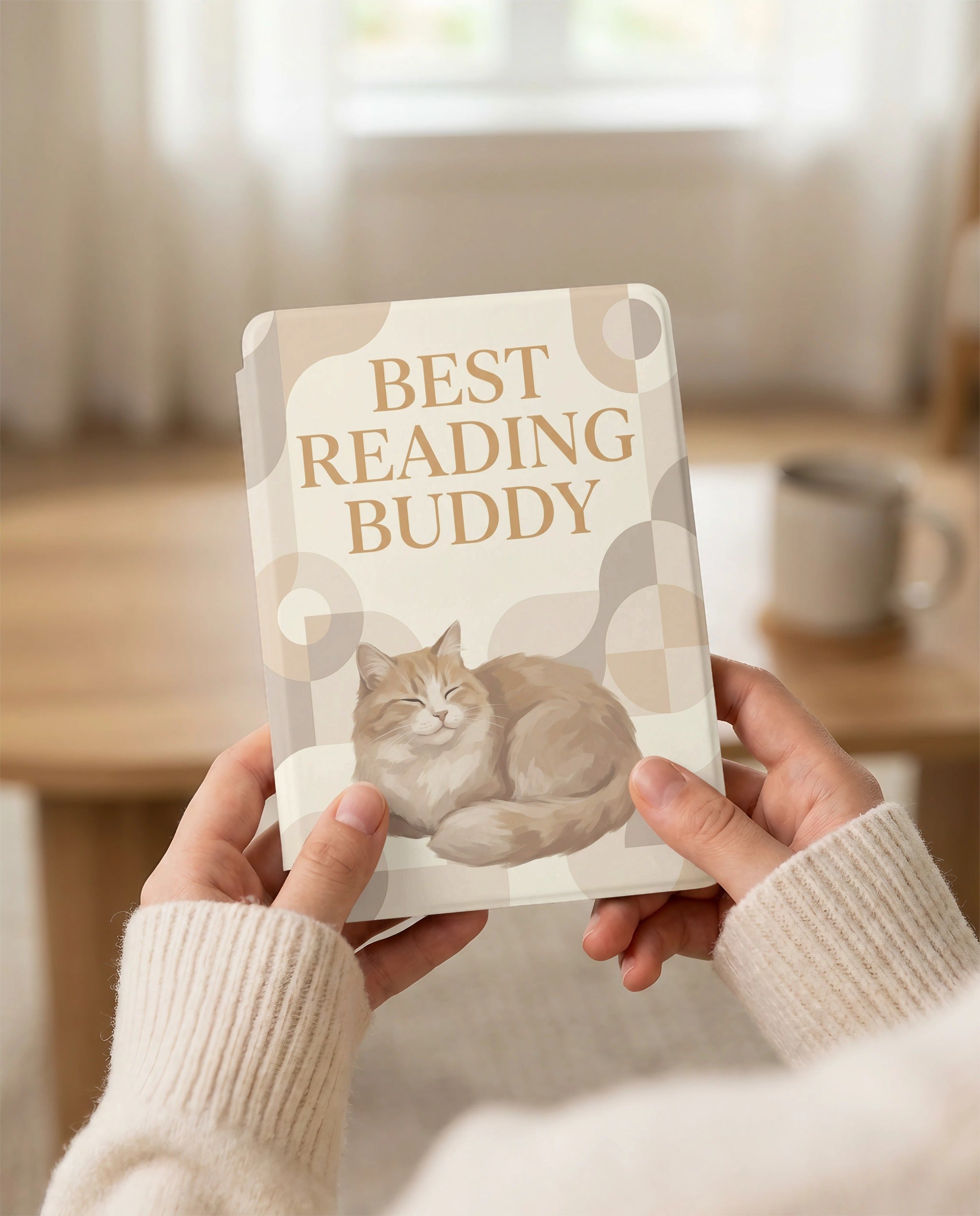 Best Reading Buddy Custom Cat Kindle Case — Fluffy Cat Personalized Portrait