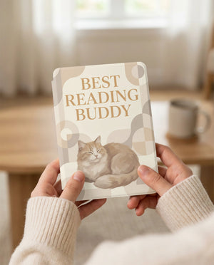 Best Reading Buddy Custom Cat Kindle Case — Fluffy Cat Personalized Portrait
