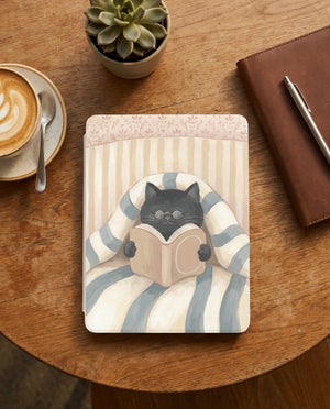 Black Cat in Bed Kindle Paperwhite Case — Cozy Cat Lover Gift