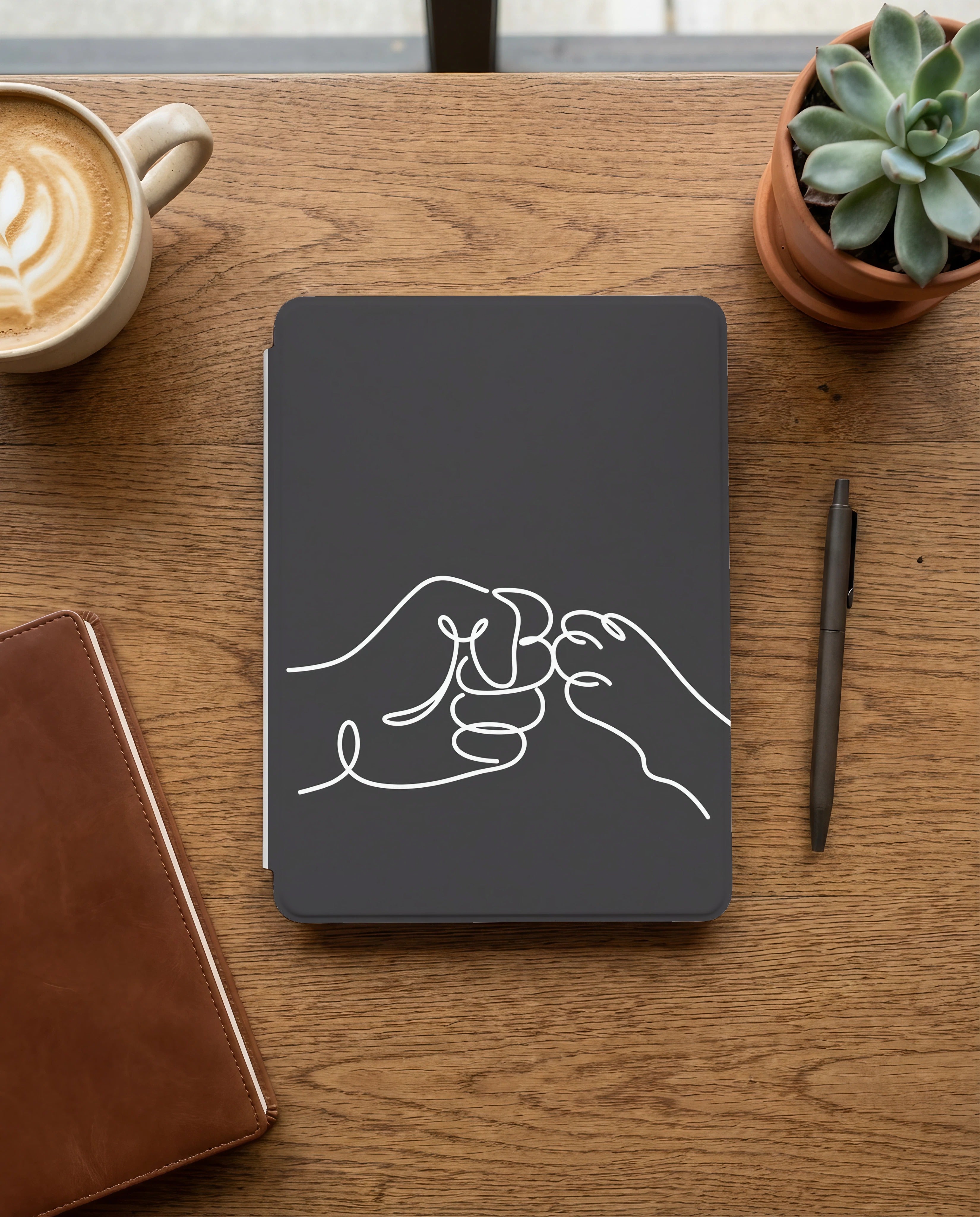 Cat Fist Bump Kindle Colorsoft Case — Minimalist Line Art Cat Parent Gift