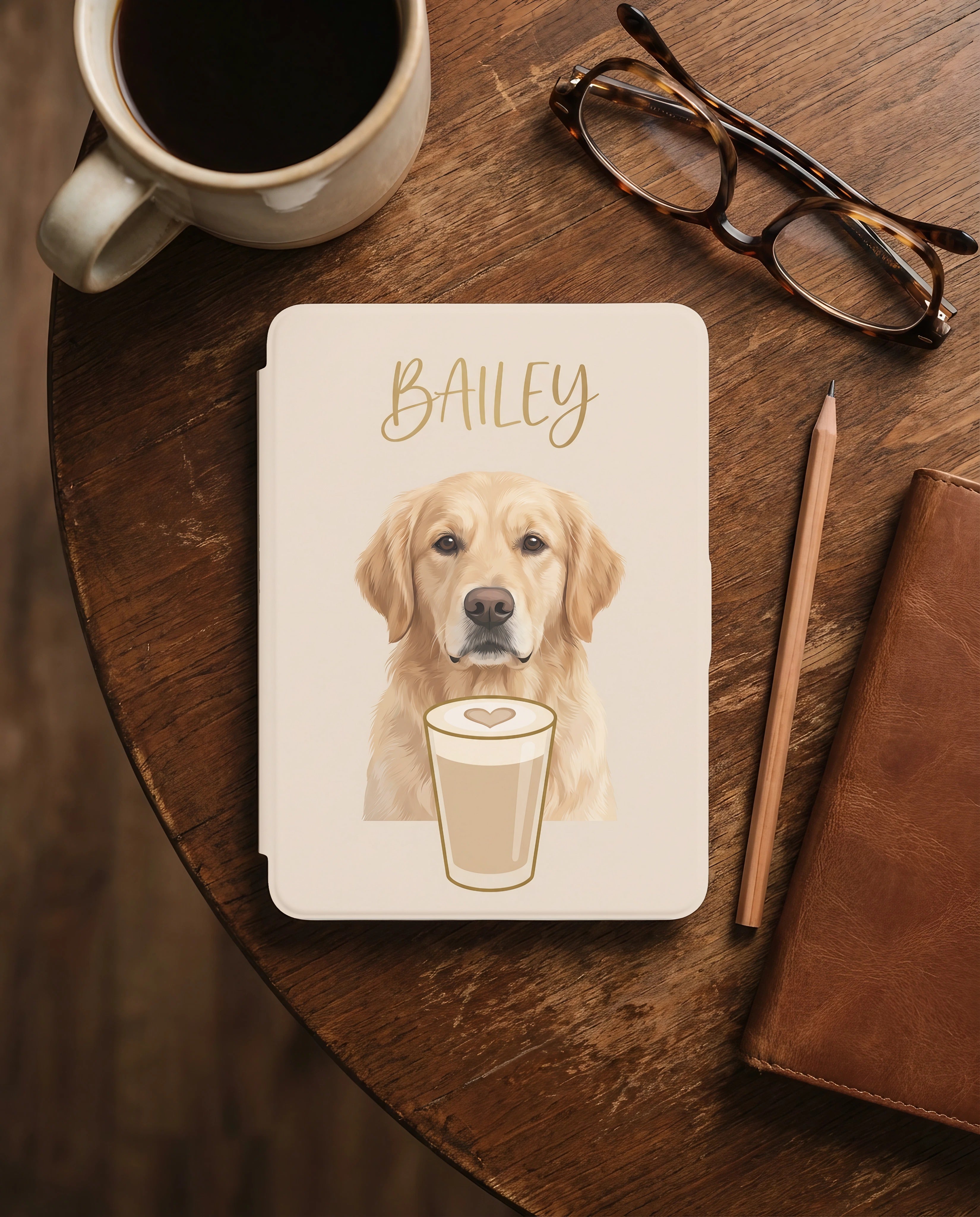 Custom Pet Portrait Kindle Case — Coffee Edition