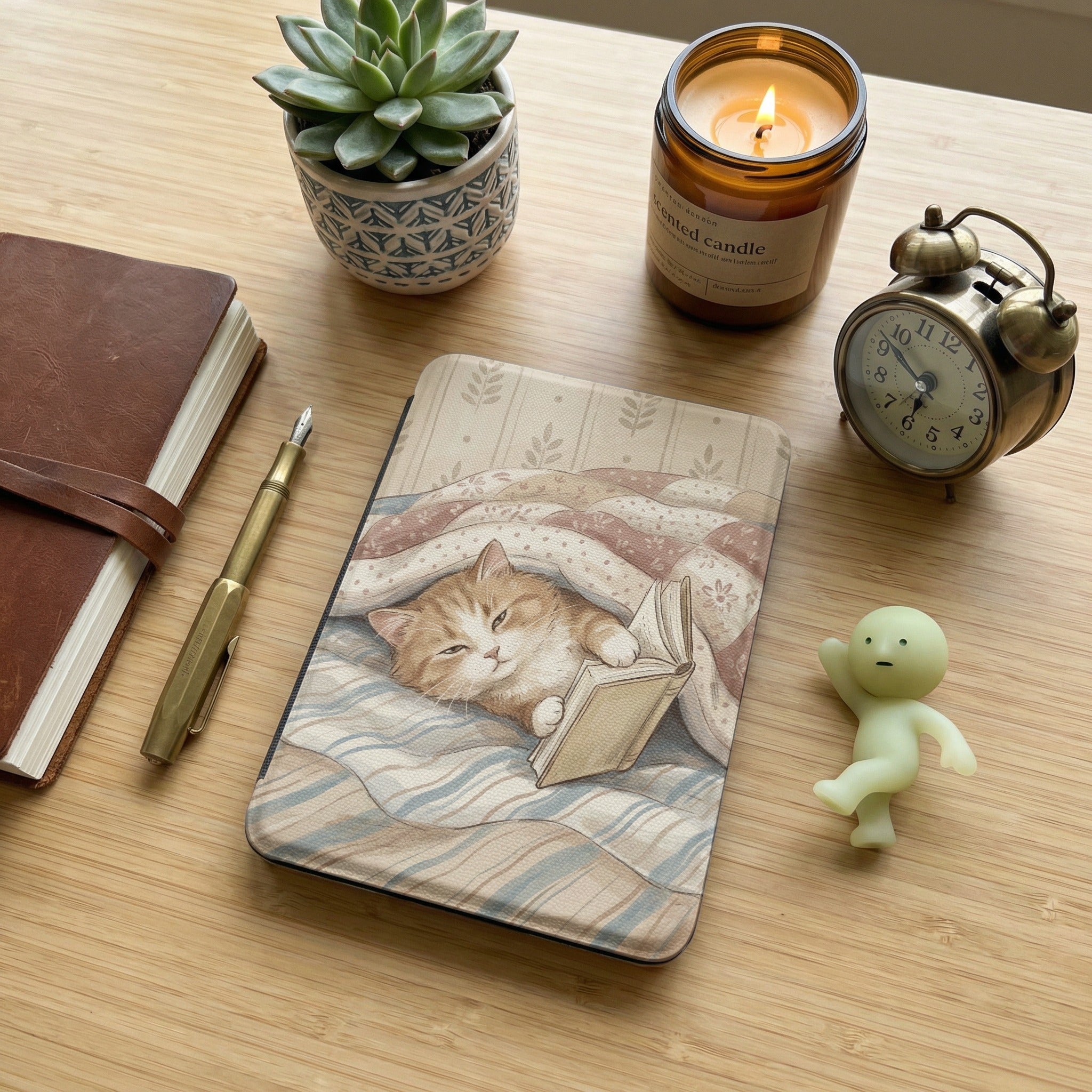 Cute Orange Kitten Reading Kindle Case — Adorable Gift for Cat Lovers