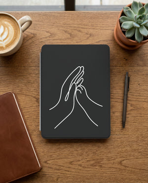 Human Cat Connection Kindle Case — Minimalist Palm to Paw Line Art Gift