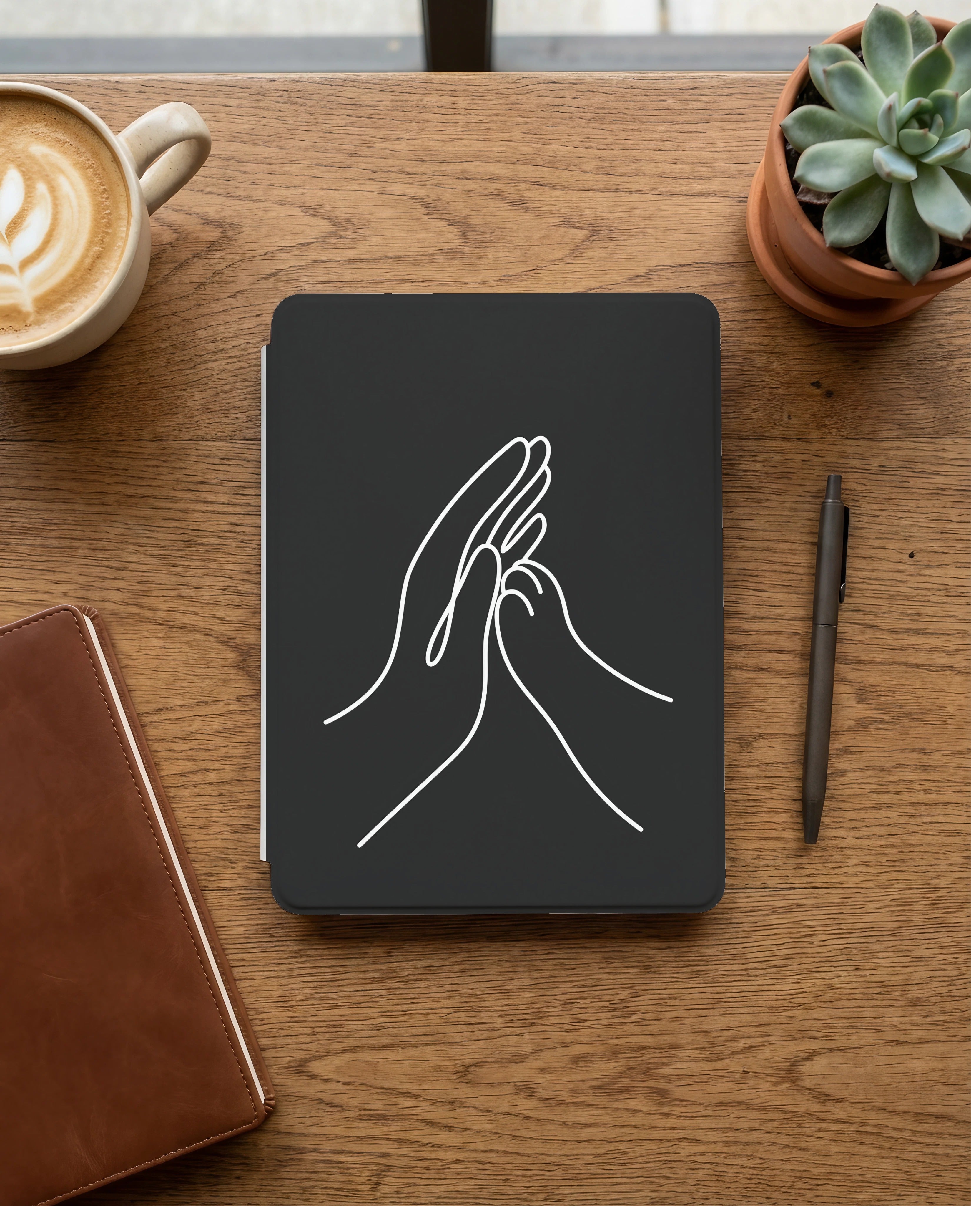 Human Cat Connection Kindle Case — Minimalist Palm to Paw Line Art Gift