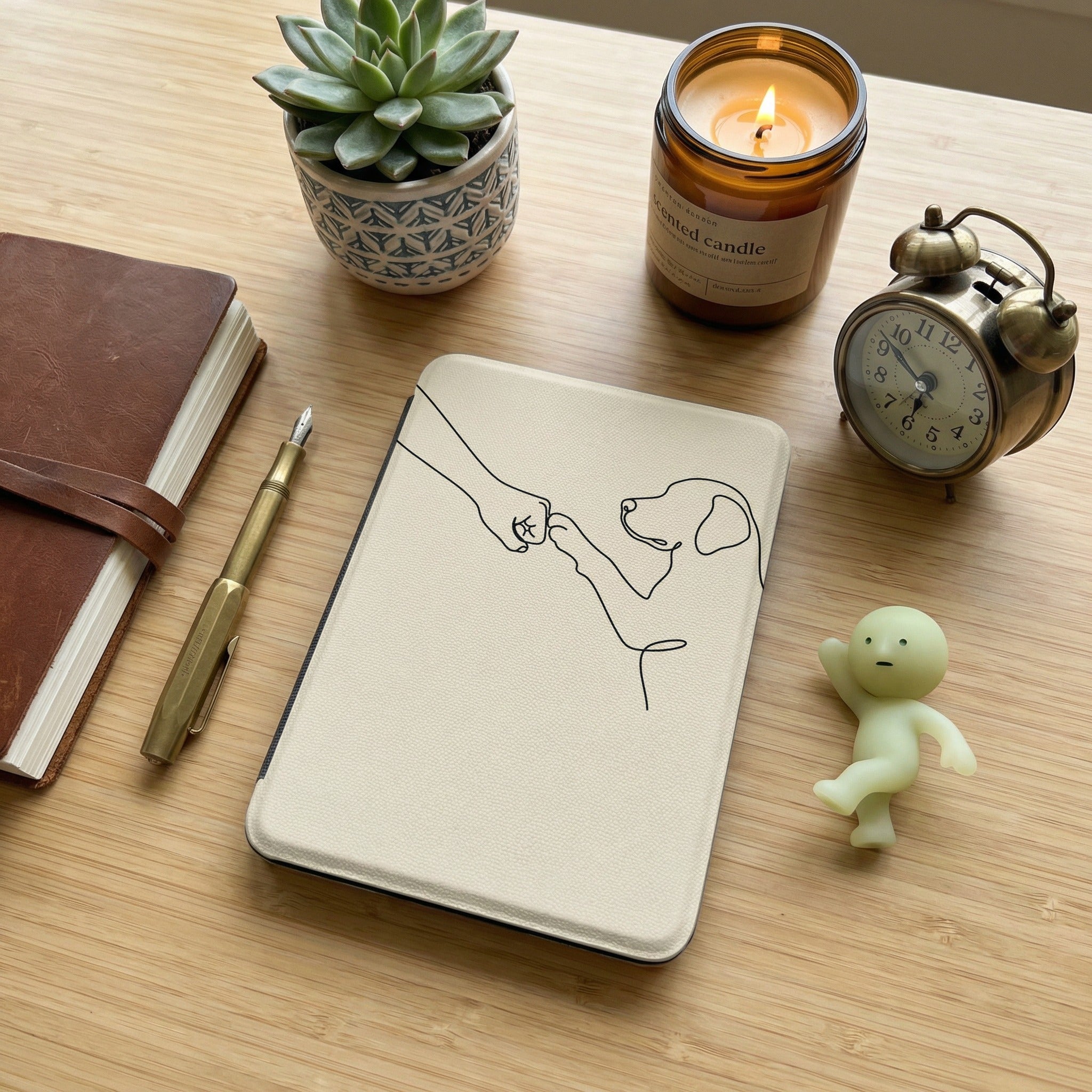 Human Dog Fist Bump Kindle Paperwhite Case — Minimalist Line Art Gift