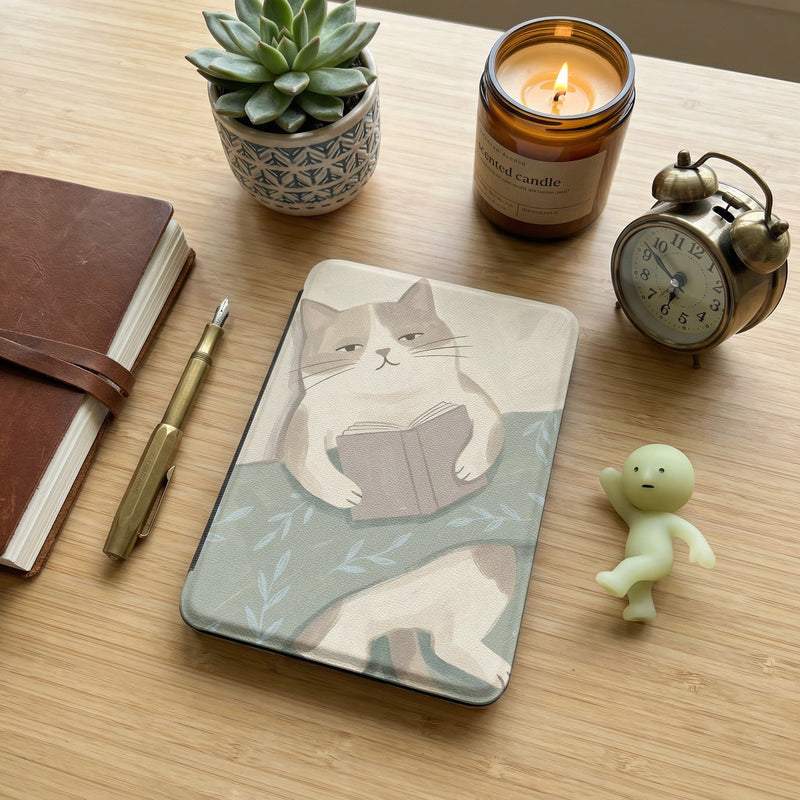Cute Cat Reading Kindle Colorsoft Case — Gift for Cat Lovers