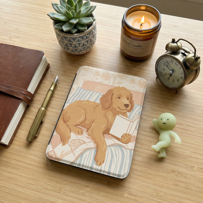 Golden Retriever Reading Kindle Paperwhite Case — Cozy Gift for Dog Lovers