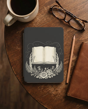 Skeleton Hands Presenting Book Kindle Case — Gothic Book Lover Gift