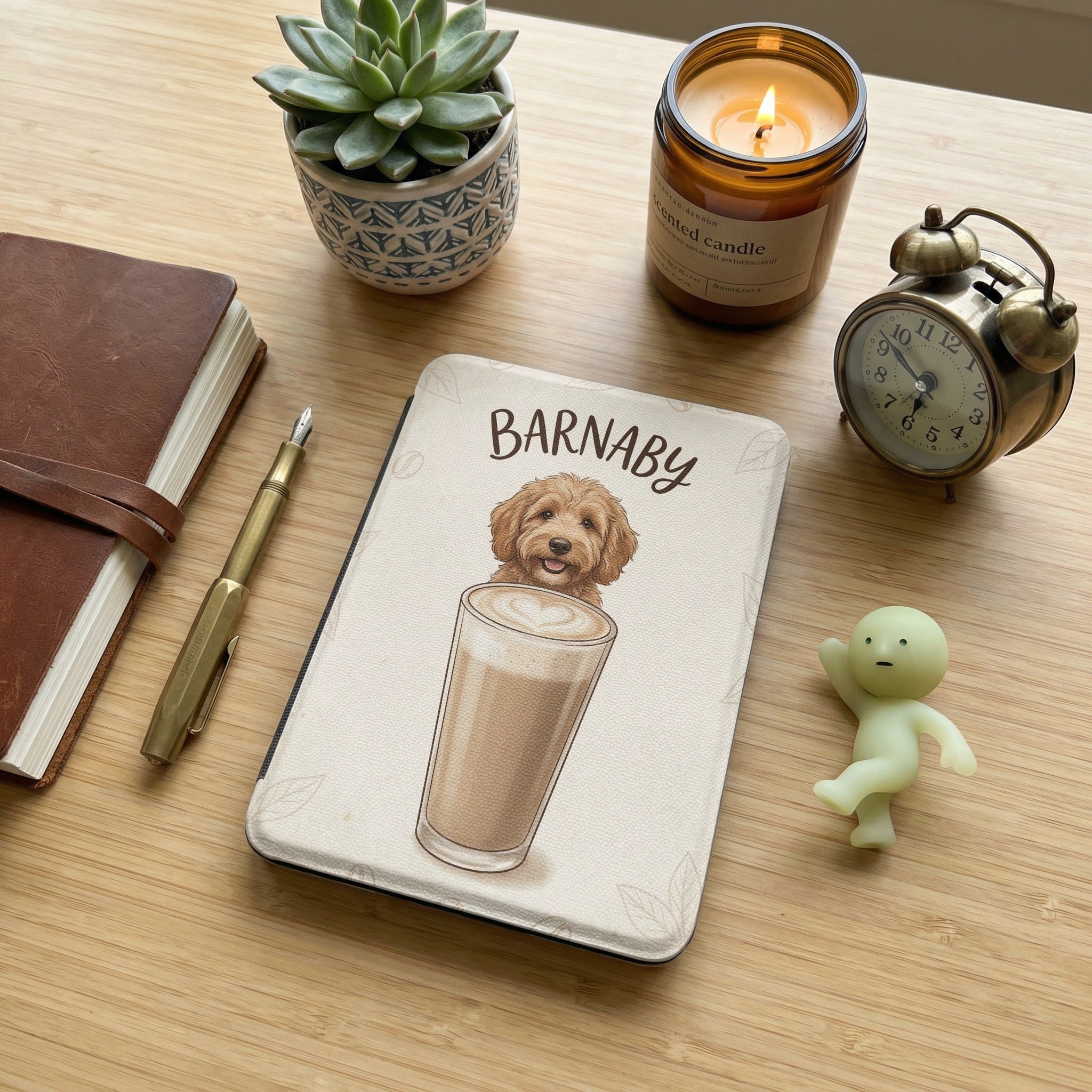 Custom Dog Portrait Kindle Case — Latte Edition
