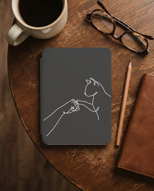 Human Cat Fist Bump Kindle Case — Minimalist Line Art Pet Bond Gift