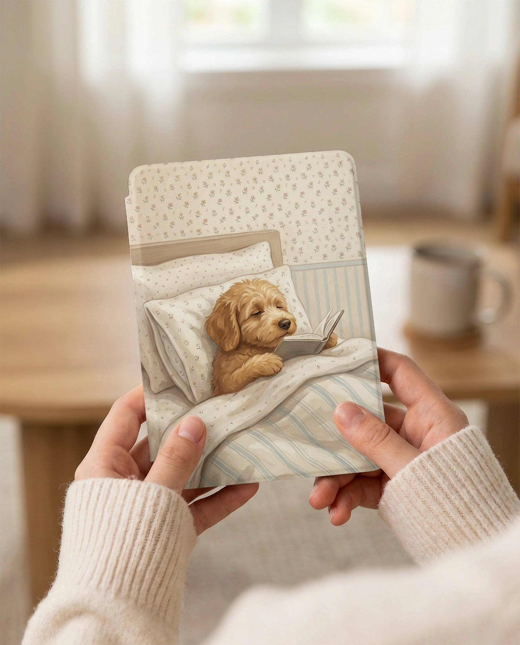 Cute Puppy in Cozy Room Reading Kindle Paperwhite Case — Dog Lover Gift