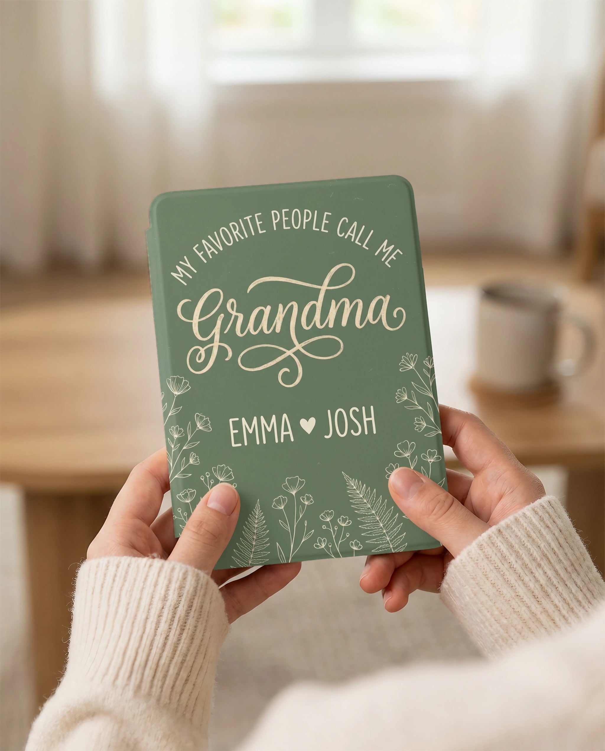 Personalized Grandma Kindle Case — Floral Design with Grandkids Names Gift