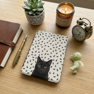 Custom Black Cat Portrait Kindle Case — Scattered Silhouette Pattern