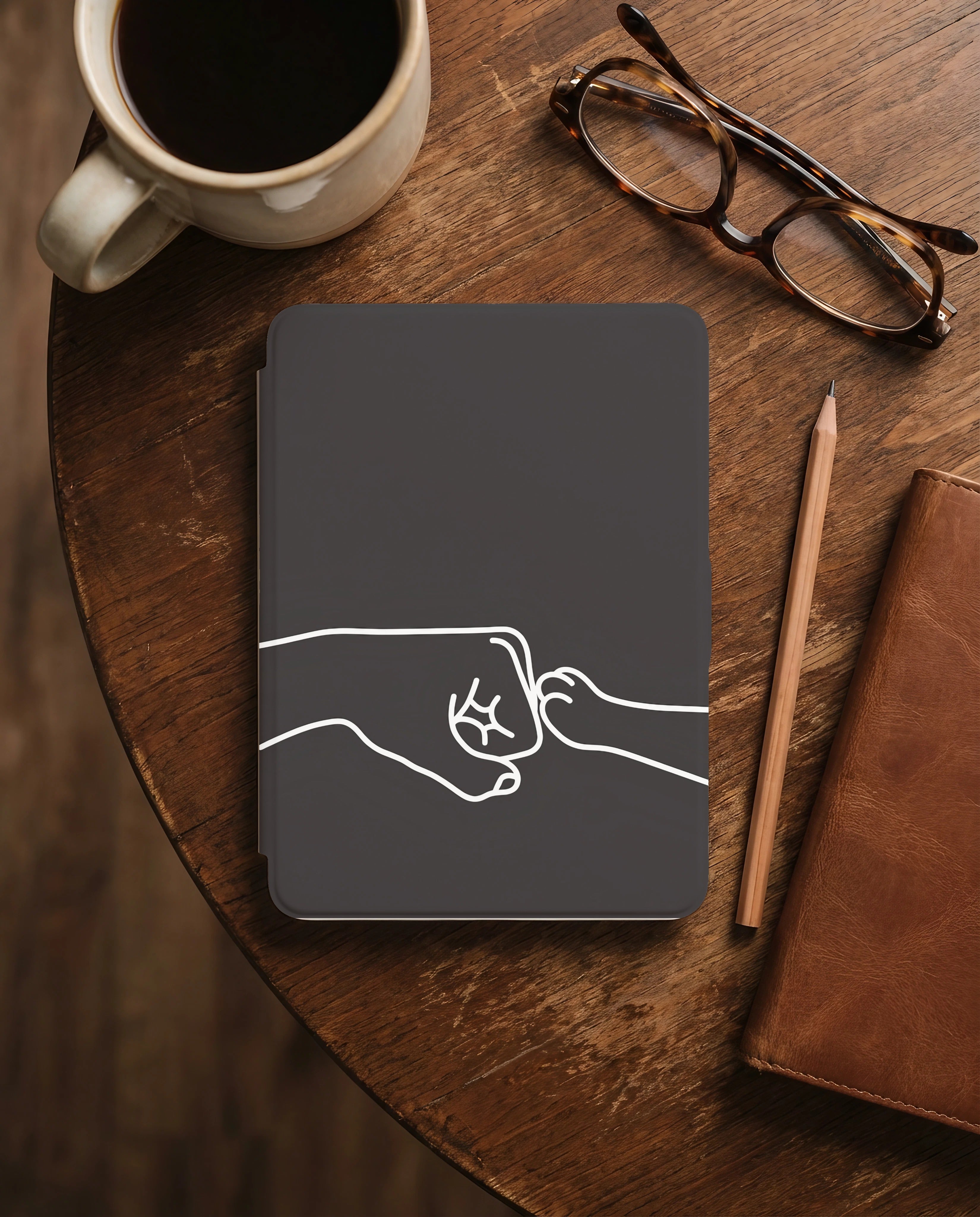 Cat Fist Bump Kindle Case — Minimalist Line Art Friendship Gift