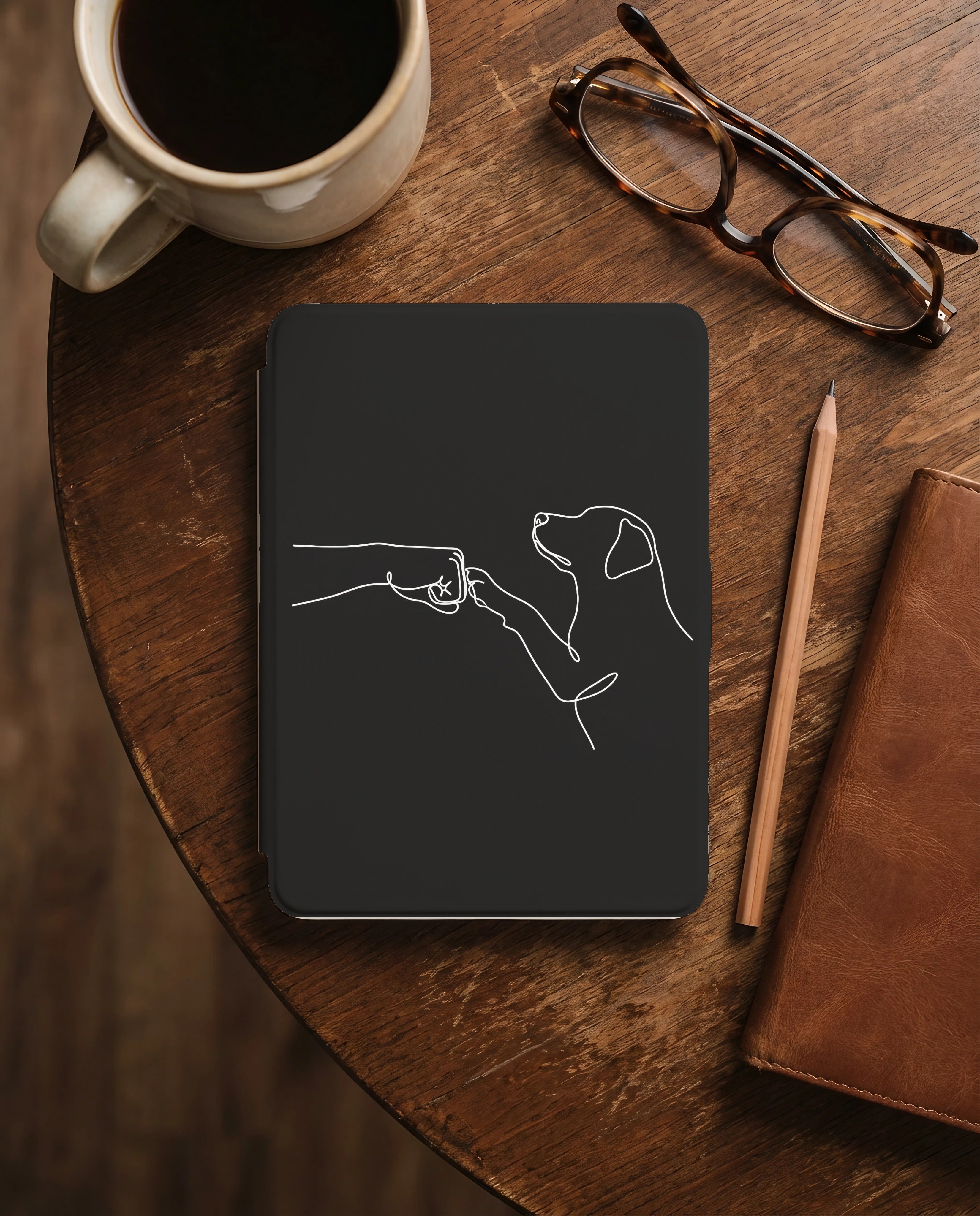 Human Dog Fist Bump Kindle Case — Minimalist Line Art Pet Bond Gift