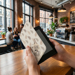 Custom Cat Portrait - 12th Gen Kindle Cover — Lynx Point with Bold Silhouette Pattern