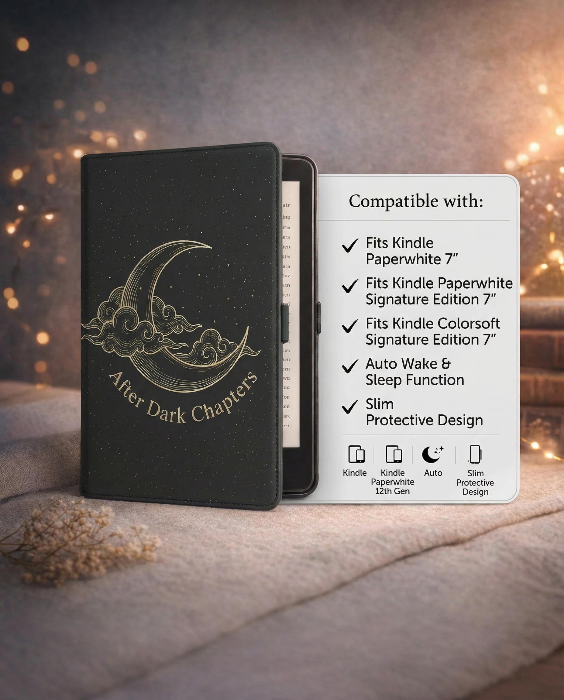After Dark Chapters Kindle Case — Minimalist Moon Quietest