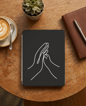 Human Cat Connection Kindle Case — Minimalist Palm to Paw Line Art Gift