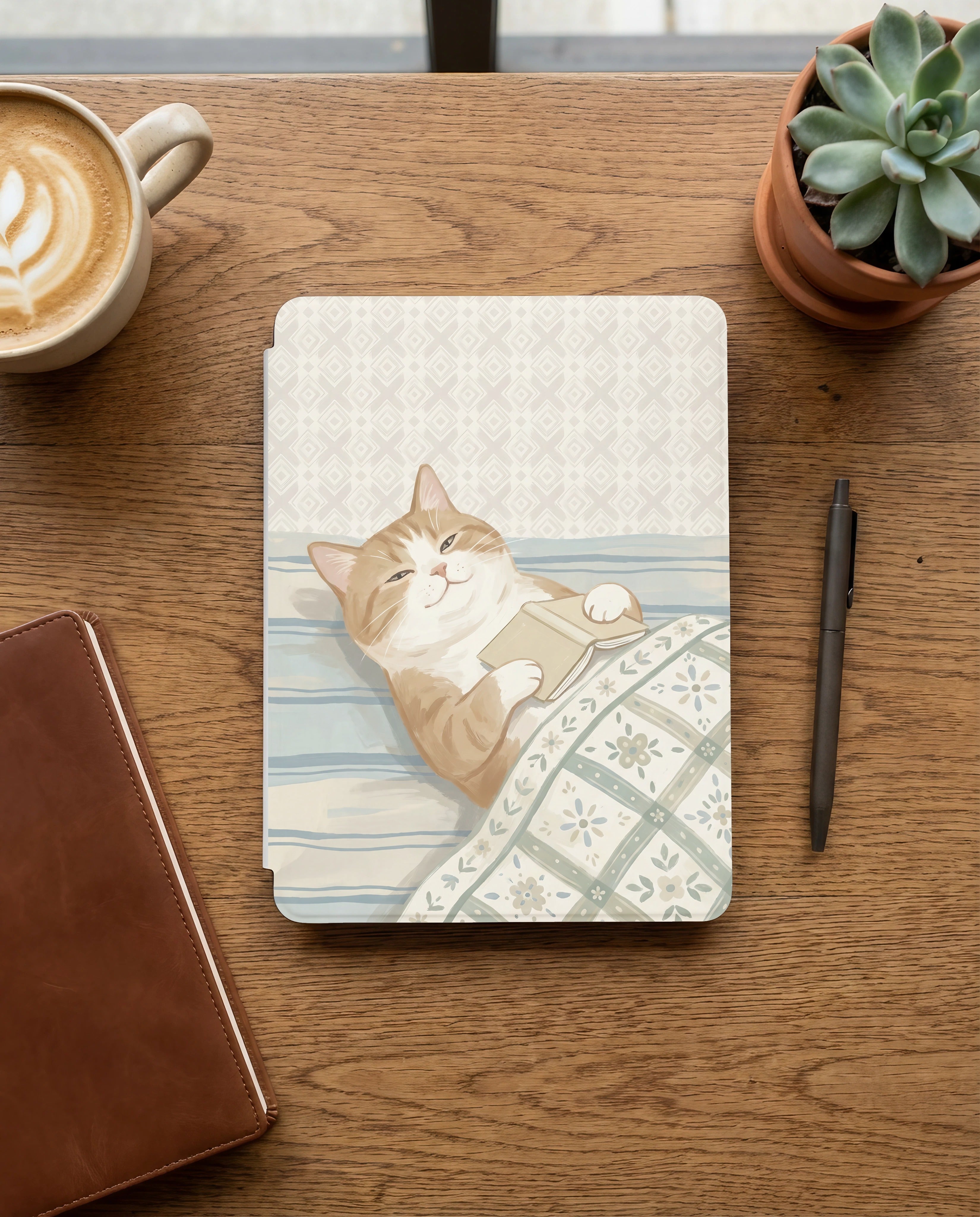 Orange Tabby Reading Kindle Paperwhite Case — Relaxing Gift for Cat Lovers