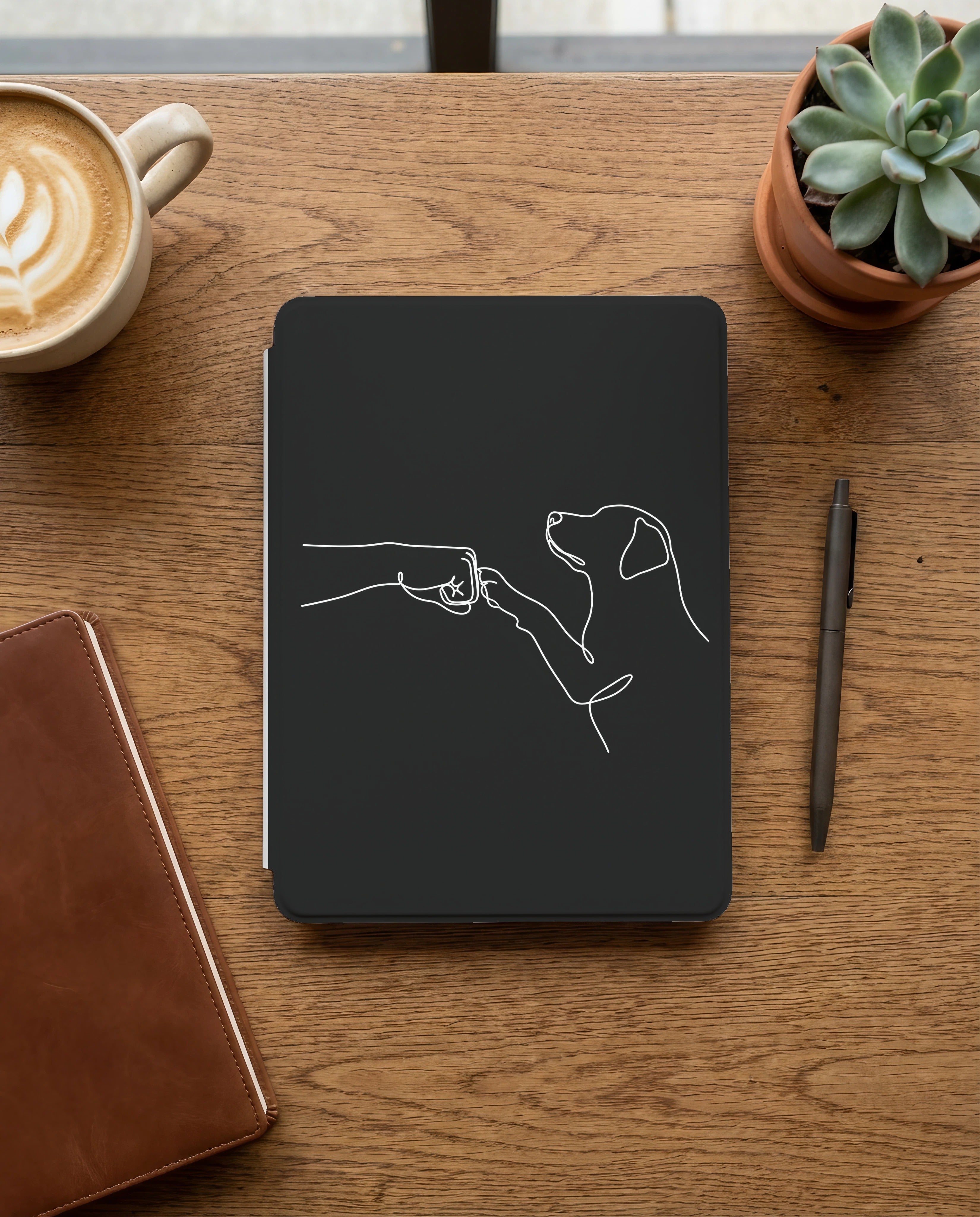 Human Dog Fist Bump Kindle Case — Minimalist Line Art Pet Bond Gift
