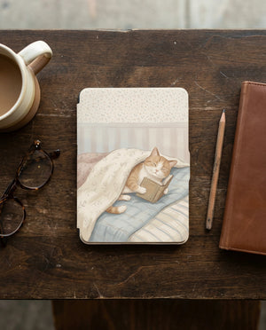 Tabby Kitten on Floral Bedding Kindle Case — Cozy Gift for Cat Lovers