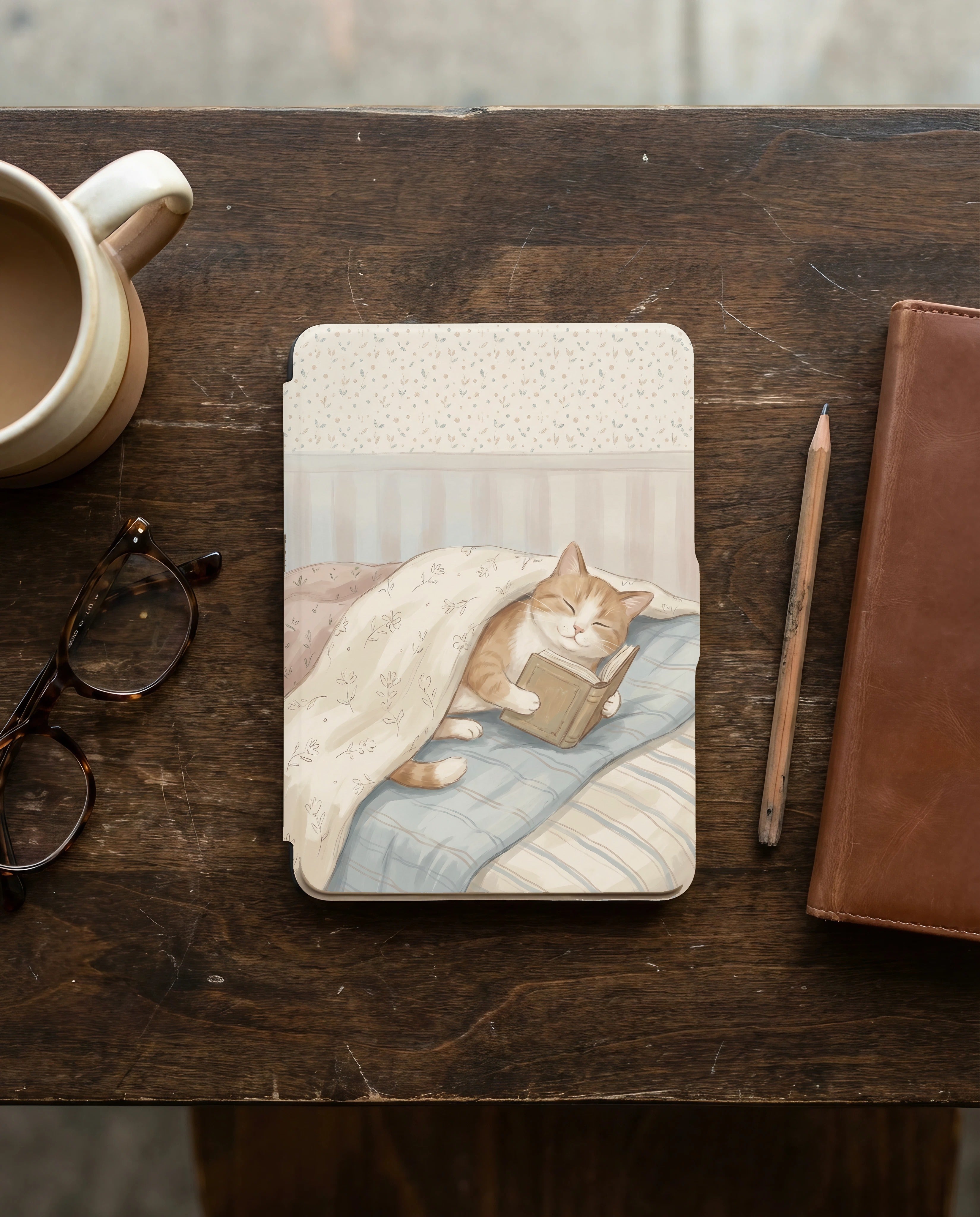 Tabby Kitten on Floral Bedding Kindle Case — Cozy Gift for Cat Lovers
