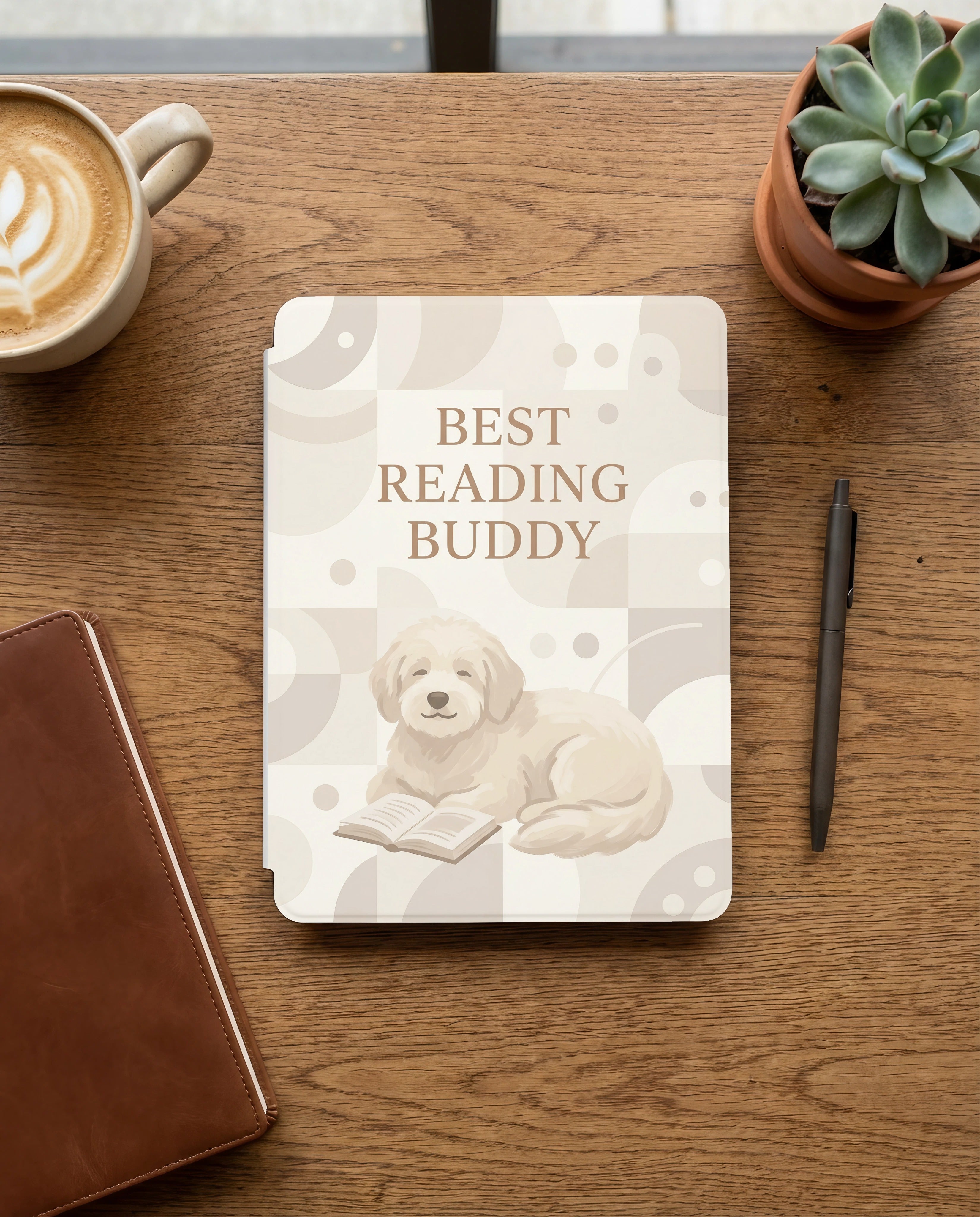 Best Reading Buddy Custom Kindle Case — Goldendoodle Pet Portrait