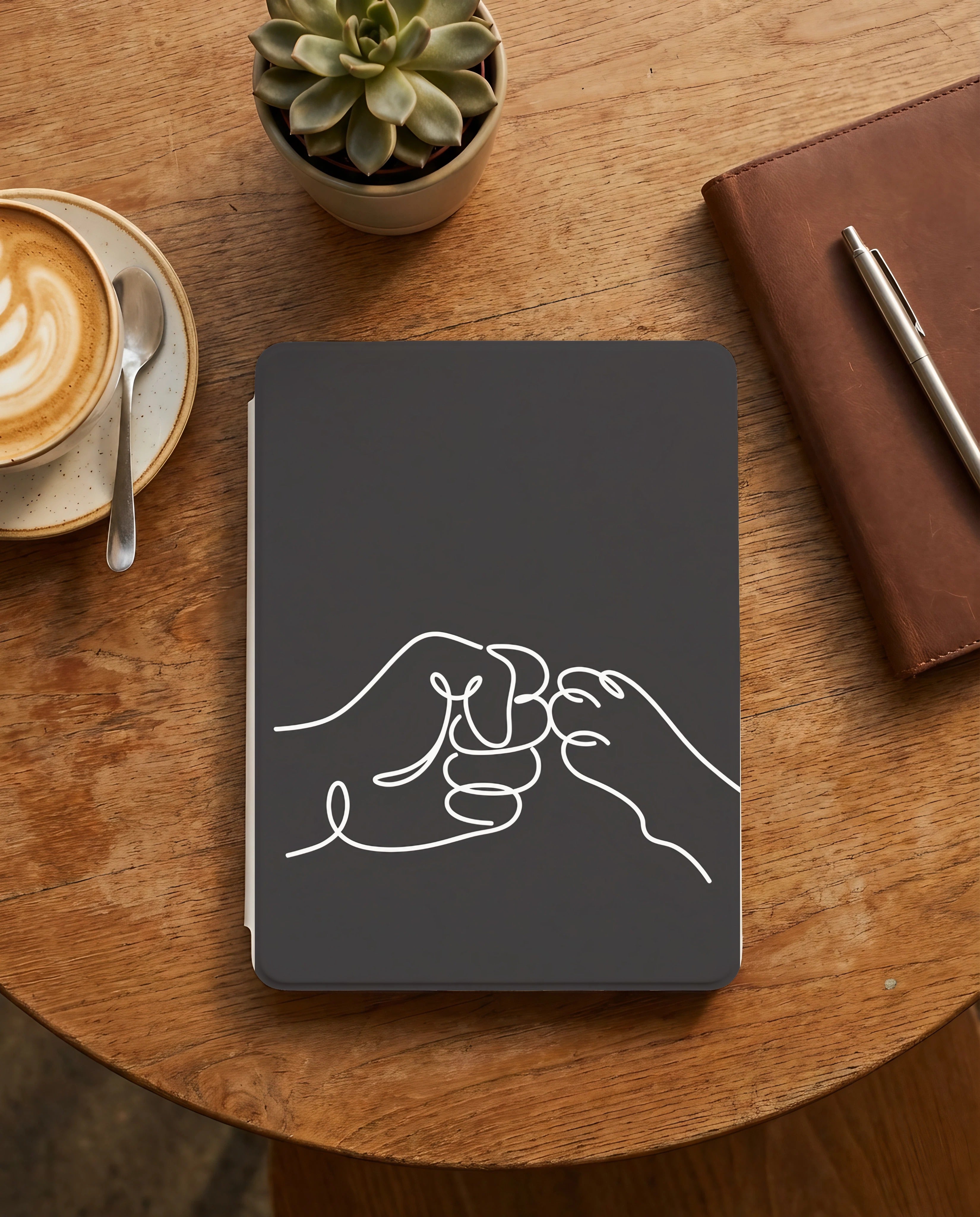 Cat Fist Bump Kindle Colorsoft Case — Minimalist Line Art Cat Parent Gift