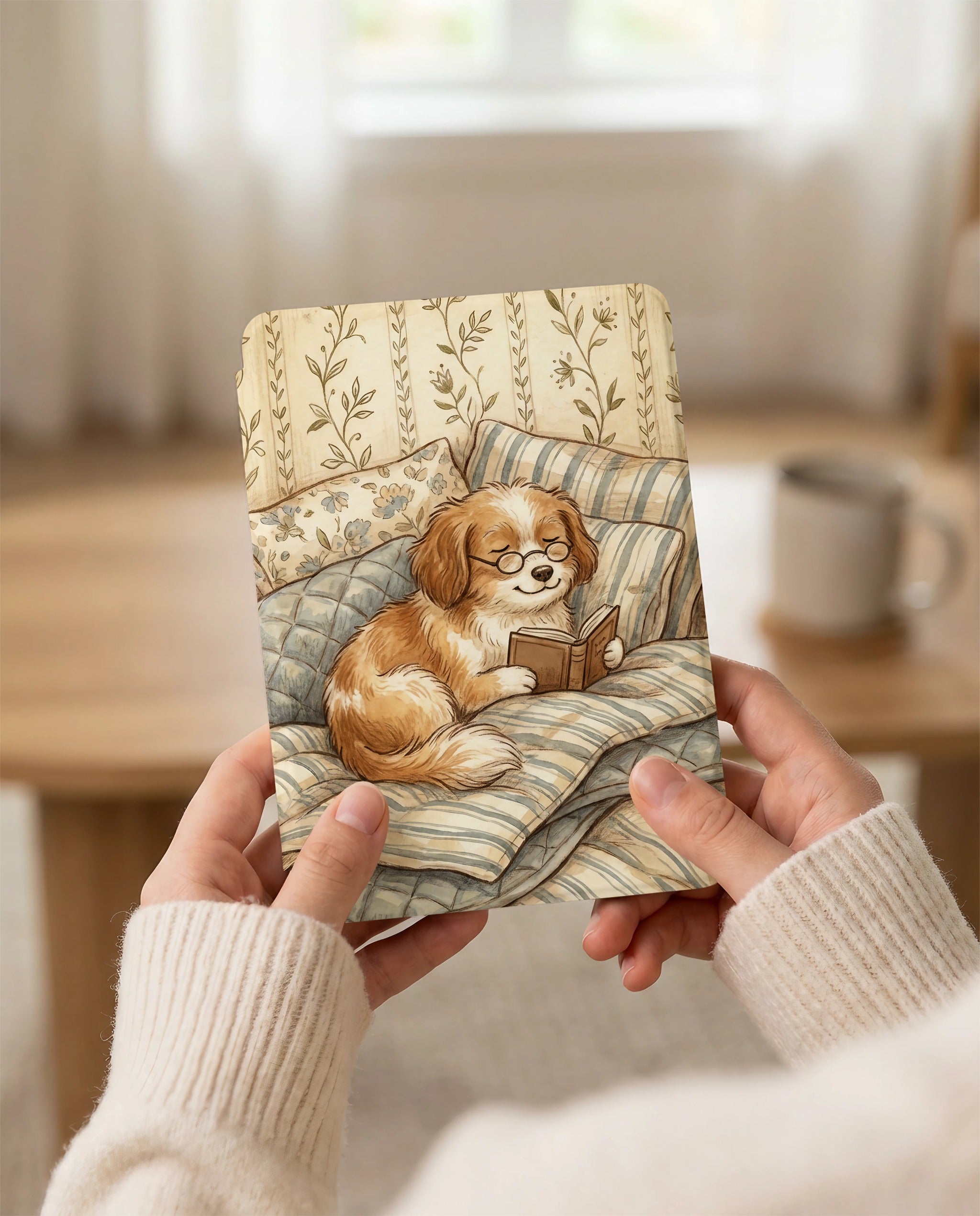 Floral Dog Reading Kindle Case — Fits Paperwhite & Colorsoft — Cozy Gift