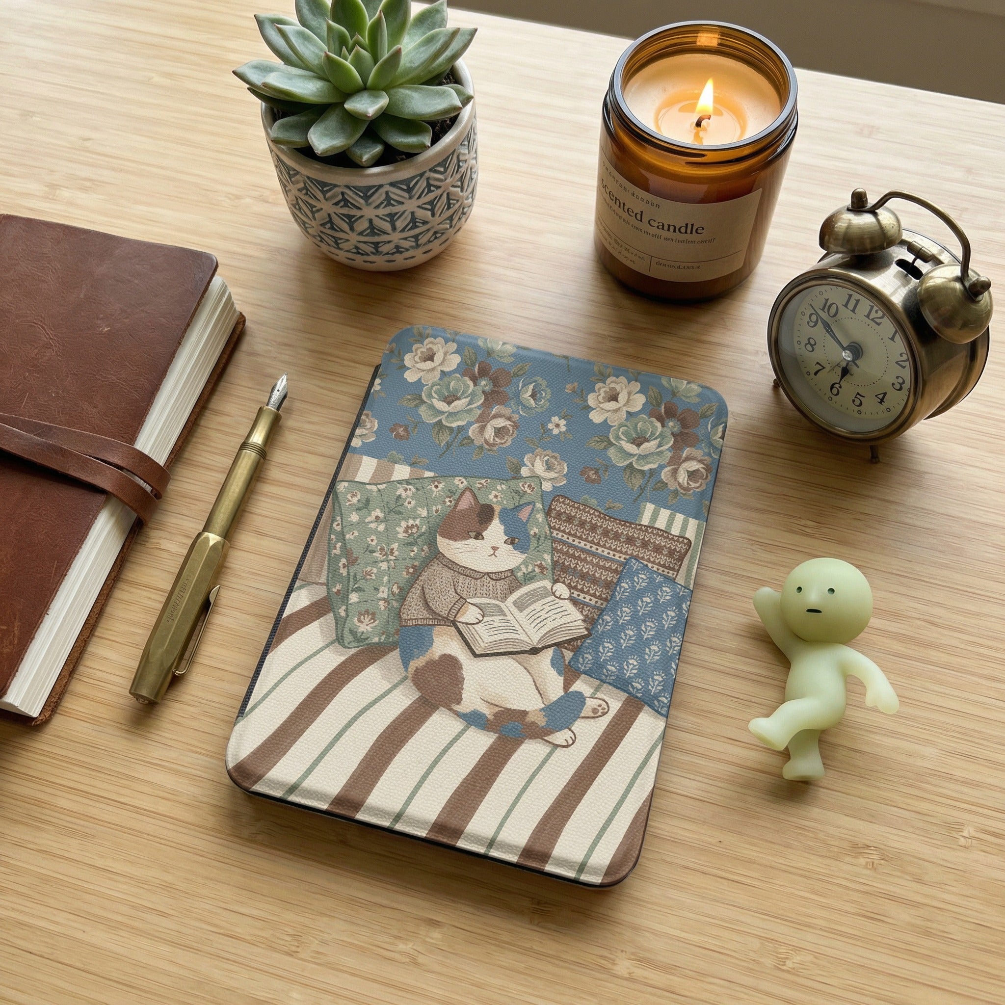 Floral Cat Reading Kindle Case — Cozy Gift for Cat Lovers