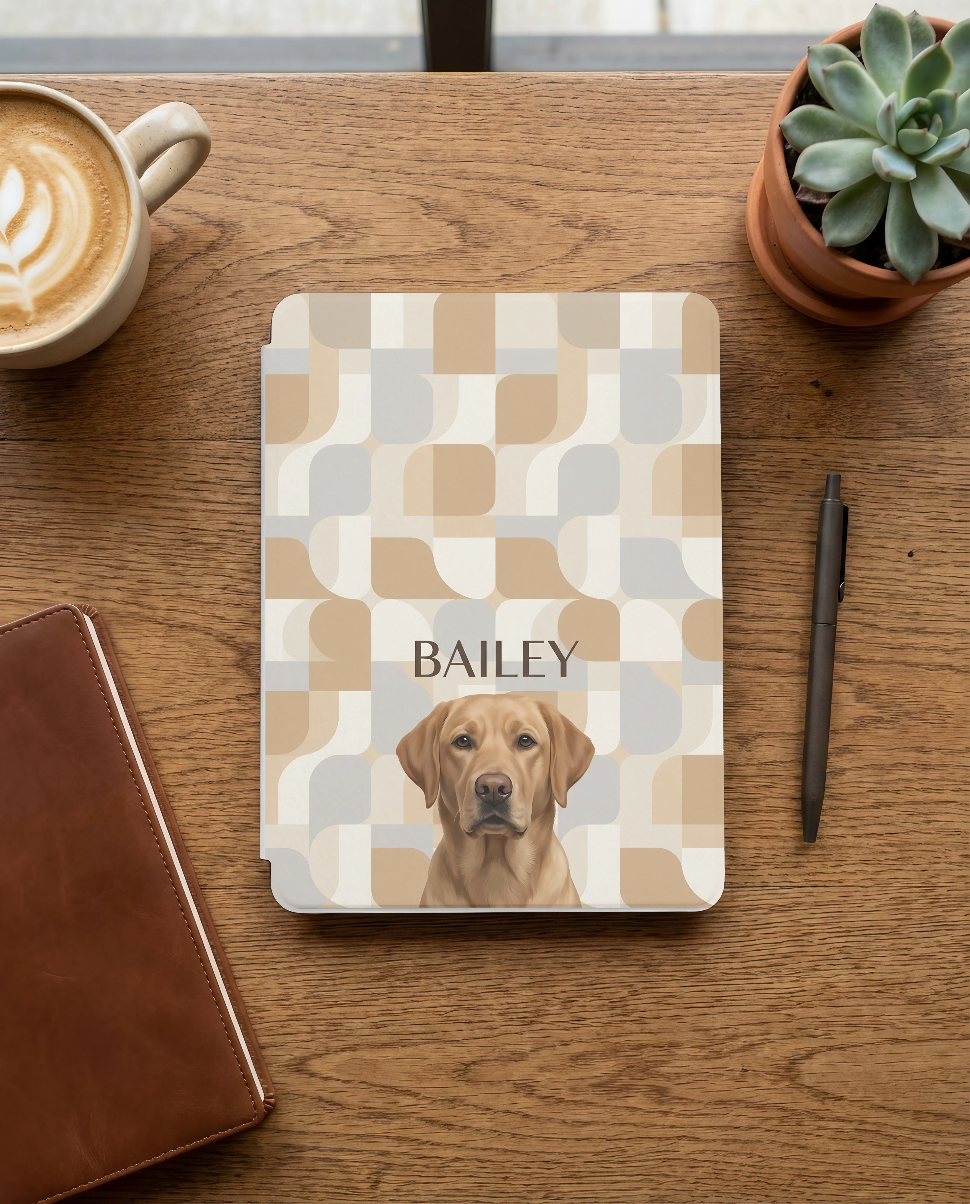 Custom Dog Portrait Kindle Paperwhite and Colorsoft Case — Retro Geometric Style