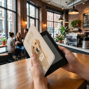 Custom Pet Portrait Kindle Case — Coffee Edition