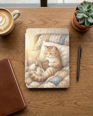 Tabby Cat Reading Kindle Paperwhite Case — Cozy Cat Lover Gift